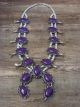 Large Navajo Nickel Silver Purple Spiny Oyster Squash Blossom Necklace Signed JC