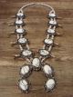 Large Navajo Nickel Silver Howlite Squash Blossom Necklace Signed JC