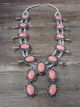 Large Navajo Nickel Silver Pink Howlite Squash Blossom Necklace Signed JC