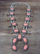 Large Navajo Nickel Silver Pink Howlite Squash Blossom Necklace Signed JC