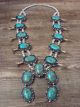 Large Navajo Nickel Silver Turquoise Squash Blossom Necklace Signed JC