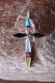 Zuni Indian Sterling Silver Inlay Cross Pendant by  Lynette Bowannie.