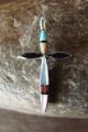 Zuni Indian Sterling Silver Inlay Cross Pendant by  Lynette Bowannie.