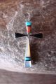 Zuni Indian Sterling Silver Inlay Cross Pendant by  Lynette Bowannie.