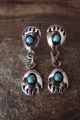  Navajo Indian Sterling Silver Turquoise Bear Paw Post Earrings