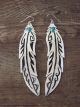 Large Navajo Sterling Silver Turquoise Feather Dangle Earrings by T&R Singer
