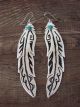 Large Navajo Sterling Silver Turquoise Feather Dangle Earrings by T&R Singer