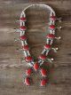 Navajo Nickel Silver Coral Squash Blossom Necklace Signed JC