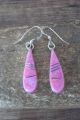 Navajo Indian Jewelry Sterling Silver Pink Opal Inlay Dangle Earrings - BJ