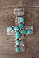 Navajo Indian Sterling Silver Turquoise Cross Pendant - M. Jones