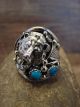 Navajo Sterling Silver & Turquoise Growling Bear Ring by Saunders -  Size 13