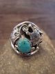 Navajo Sterling Silver & Turquoise Lobo Wolf Ring by Saunders -  Size 13.5