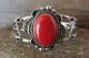 Native American Jewelry Nickel Silver Coral Bracelet by Bobby Cleveland