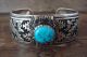 Navajo Indian Jewelry Sterling Silver Turquoise Horse Pictoral Cuff by R. Singer