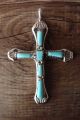 Zuni Indian Sterling Silver Turquoise Cross Pendant by G&L Leekity