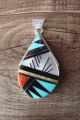 Zuni Indian Sterling Silver Turquoise, Coral, Jet, Mop Inlay Pendant by Cleo Kallestewa