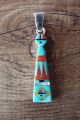 Zuni Indian Sterling Silver Sunface Turquoise Inlay Pendant by Edaakie