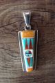 Zuni Indian Sterling Silver Sunface Spiny Oyster Turquoise Coral Inlay Pendant by Edaakie