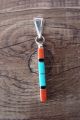 Zuni Indian Sterling Silver Turquoise Spiny Oyster Vertical Pendant by Roland Natachu