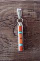 Zuni Indian Sterling Silver Turquoise Spiny Oyster Vertical Pendant by Roland Natachu