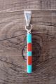 Zuni Sterling Silver Turquoise Spiny Oyster Vertical Pendant by Roland Natachu