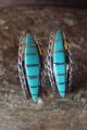 Zuni Indian Jewelry Sterling Silver Turquoise Inlay Half Hoop Earrings