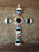 Zuni Indian Sterling Silver Inlay Cross Pendant by Lucio