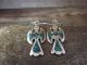 Navajo Sterling Silver Turquoise Chip Peyote Bird Inlay Dangle Earrings by J. Yazzie