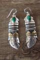 Navajo Indian Sterling Silver Malachite Gold Fill Earrings - T&R Singer!