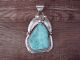 Navajo Sterling Silver Turquoise Pendant Tahe - Signed