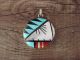 Zuni Indian Turquoise, MOP, Coral Inlay Pendant Signed Booqua