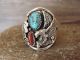 Navajo Indian Sterling Silver Turquoise & Coral Eagle  Ring by Saunders - Size 13