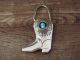 Navajo Indian Hand Stamped Sterling Silver Turquoise Boot Key Ring by Shirley Skeets