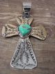 Navajo Indian Nickel Silver & Turquoise Cross Pendant - Cleveland