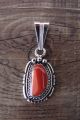 Native American Jewelry Sterling Silver Coral Pendant - Samuel Yellowhair