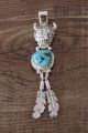 Navajo Jewelry Sterling Silver Buffalo Turquoise Feather Pendant By Francisco