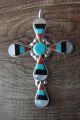 Zuni Indian Sterling Silver Inlay Cross Pendant by Edaakie