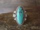 Navajo Indian Sterling Silver Feather Turquoise Ring by Saunders - Size 7.5