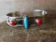 Navajo Indian Nickel Silver Turquoise & Coral Cuff Bracelet - Bobby Cleveland