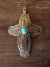 Navajoi Indian Sterling Silver Turquoise Cross Pendant by Arnold Blackgoat! Hand Stamped!