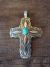 Navajoi Indian Sterling Silver Turquoise Cross Pendant by Arnold Blackgoat! Hand Stamped!