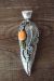 Navajo Indian Sterling Silver Spiny Oyster Turquoise Feather Pendant - R. Sam