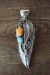 Navajo Indian Sterling Silver Spiny Oyster Turquoise Feather Pendant - R. Sam