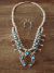 Small Navajo Sterling Silver Turquoise Squash Blossom Necklace Set - PG