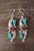 Zuni Sterling Silver Turquoise Coral Leaf Dangle Earrings! A. Locaspino