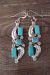 Zuni Sterling Silver Turquoise Leaf Dangle Earrings! A. Locaspino