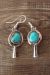 Navajo Sterling Silver Turquoise Squash Blossom Dangle Earrings - Garcia