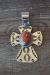 Native American Jewelry Nickel Silver Apple Coral Cross Pendant by Jackie Cleveland!