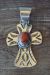 Native American Jewelry Nickel Silver Apple Coral Cross Pendant by Jackie Cleveland!