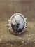 Navajo Sterling Silver & White Buffalo Turquoise Ring by Kenneth - Size 5.5